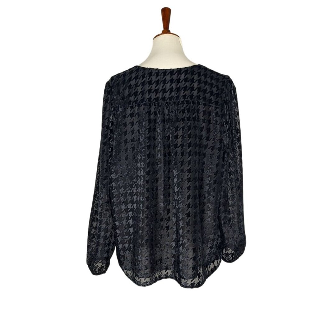 Ann taylor Houndtooth Blouse Black XL sheer Sleeve - Picture 8 of 10